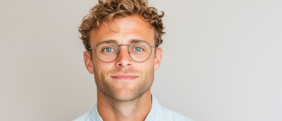 Poster - Authentic Gen Z Professional Headshot Confident Millennial Entrepreneur in Round Blue-Light Glasses, Embodying Modern Workplace Approachability and Personal Branding