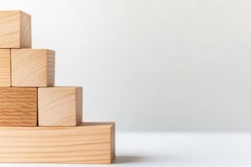 Aufkleber - Minimalist Career Growth Metaphor Sustainable Wooden Blocks Illustrating Progressive Professional Development and Strategic Skill Advancement in Modern Workplace Design