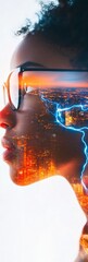 Aufkleber - Digital Nomads Vision Immersive Urban Tech Landscape - Cyberpunk Aesthetic Merging Human Potential with Futuristic Mobility and Smart City Innovation