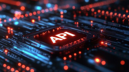 Poster - Digital Matrix Featuring Floating API on Circuit Board with Neon Lights