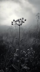Poster - a close-up shot of a single flower in black and white