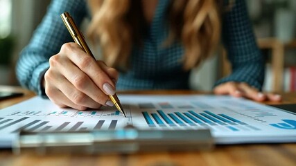 Aufkleber - A woman is writing with a pen on a piece of paper