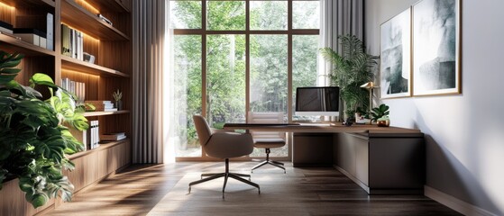 Poster - A minimalist home office setup with a desk and computer