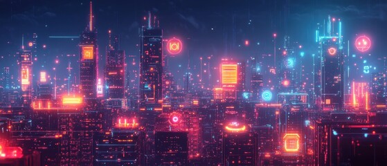 Poster - Futuristic cityscape showcasing IoT integration and smart technology advancements