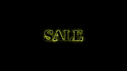 Poster - Neon glowing sale word animation with dynamic effects on a black background, promoting special offers.