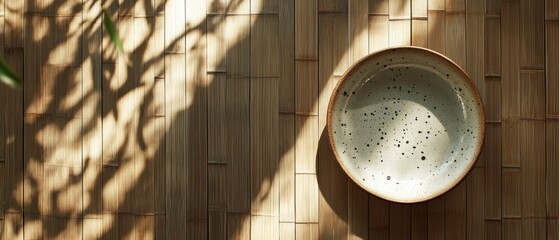 Poster - Sushi Plate on Textured Bamboo Background with Natural Light Shadows