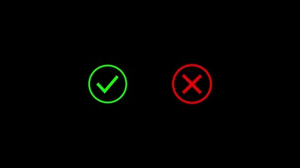 Poster - Red Cross mark with Checkmark icon animation, displayed on a black background for confirmation or rejection.