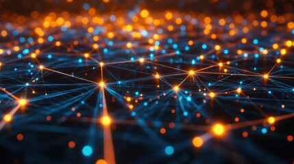 Poster - Glowing Network Connections Representing Blockchain Technology and Data Flow