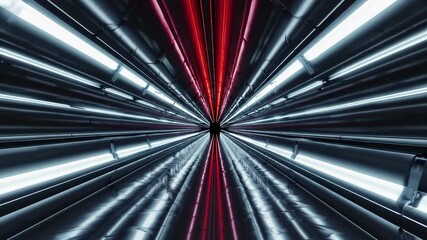 Aufkleber - Futuristic tunnel with red and white lights, vanishing point perspective. Sci-fi concept