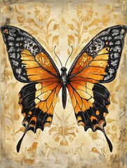 Poster - A colorful butterfly perched on a wall