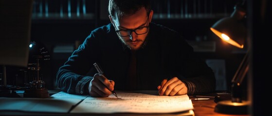 Poster - A person sitting at a desk with a piece of paper, writing