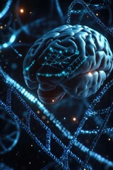 Poster - A detailed view of a human brain with numerous nerve fibers and synapses