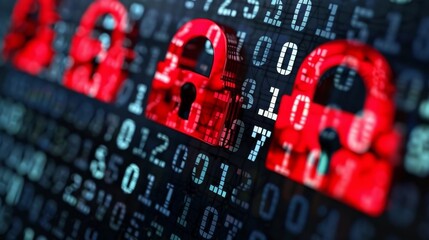 Poster - Digital locks signify data protection against AI-driven malware threats in a cybersecurity environment