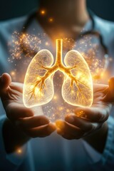 Poster - a person holds glowing lung in their hand, possibly for medical or scientific use