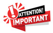 © Kiselov - Attention, important message on black and red ribbon with megaphone. Vector on transparent background