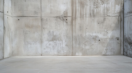 Aufkleber - textured concrete grey wall with visible stains and marks creates industrial and raw atmosphere in studio setting. floor is smooth, complementing rugged wall