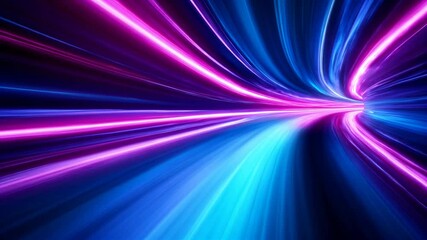 Poster - Pulsating light streaks in futuristic tunnel motion video. Fast moving colorful data stream, glowing neon rays, technology background footage for VJ loops and presentations.
