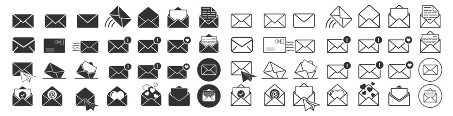 Wall Mural - email envelope icon vector set isolated on transparent. containing love letter, envelope, message, e