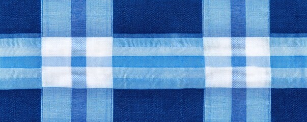 Poster - A close-up of a blue and white plaid fabric pattern, showcasing various shades of blue intersecting with white lines in a grid-like design, Denim Texture woven  seamless.