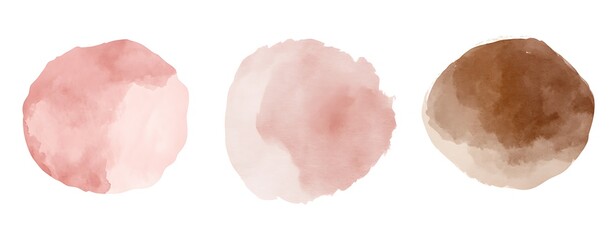 Wall Mural - Set of abstract watercolor shapes in blush pink, beige, and neutral tones with dots, circles, geometric figures, and lines on a white background