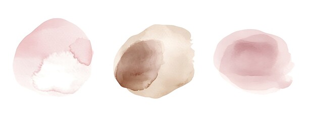 Wall Mural - Set of abstract watercolor shapes in blush pink, beige, and neutral tones with dots, circles, geometric figures, and lines on a white background