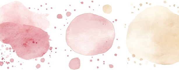 Wall Mural - Set of abstract watercolor shapes in blush pink, beige, and neutral tones with dots, circles, geometric figures, and lines on a white background