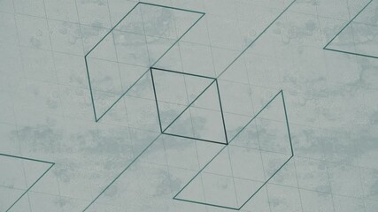 Poster - Isometric seamless loop animation in which transformations of dark contours create complex patterns of intersecting diamonds. Deep light gray background. Optical illusion. 3d rendering 4K