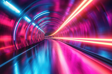 Poster - Neon-lit tunnel with vibrant pink and blue hues, creating a futuristic and dynamic visual.
