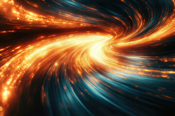 Poster - A swirling vortex of vibrant orange and teal light streaks, creating a dynamic and energetic abstract artwork.
