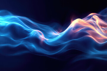 Poster - Abstract digital art depicting flowing, luminous blue and orange waves.