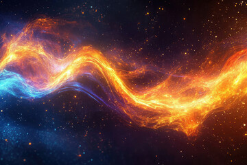 Poster - Abstract cosmic artwork depicting a fiery, swirling nebula with blue and orange hues in space.