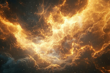 Poster - Fiery cosmic clouds illuminate the vast expanse of space, stars scattered amongst swirling nebulae.