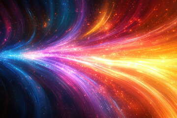 Poster - Vibrant cosmic rays converge in a dazzling display of light and color, streaking across a starry expanse.