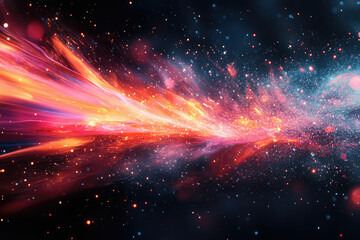 Poster - A vibrant cosmic stream of fiery energy and shimmering stardust across a dark, starry expanse.