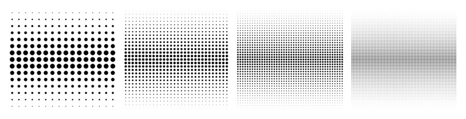 Wall Mural - set of halftone circle dots gradient pattern textures. half tone dots backgrounds. horizontal templa