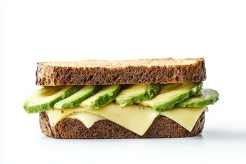 Poster - Avocado cheese sandwich on brown bread featuring creamy avocado slices with cheesy delight food photography
