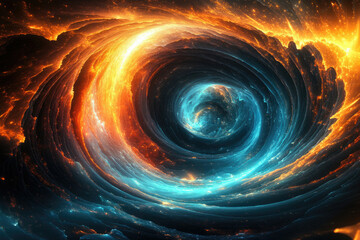 Poster - A mesmerizing cosmic swirl of fiery orange and icy blue, creating a visually stunning vortex of celestial energy.