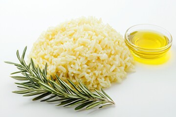 Poster - Rustic Rice Bowl with Aromatic Rosemary Olive Oil for Exquisite Culinary Experience Food Photography