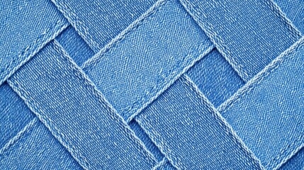 Poster - A close-up view of woven denim fabric showcasing a textured pattern in shades of blue, Denim Texture woven seamless.