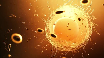 Poster - Abstract representation of a glowing orb surrounded by luminous particles and bubbles, showcasing intricate light patterns and a sense of wonder, warmth, and energy