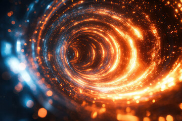 Poster - Abstract swirling tunnel of vibrant orange and blue light, creating a mesmerizing cosmic vortex.