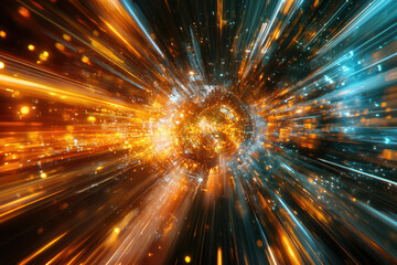 Poster - Abstract artwork depicting a vibrant, dynamic tunnel of light and energy, radiating outwards.