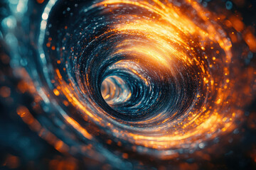 Poster - A swirling vortex of teal and orange energy, resembling a cosmic tunnel or wormhole.