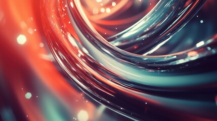 Abstract swirling chrome, bokeh background