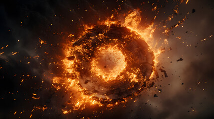 Poster - Dramatic fireball illuminating the sky with intense brightness and energy in a digital simulation of planet formation and cosmic events.