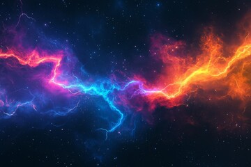 Wall Mural - abstract background with colorful lightning and starry sky, lightning in blue, orange, red, and purp