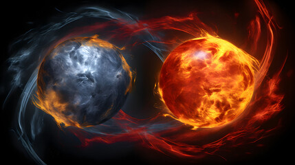 Poster - Artistic representation of two differently colored objects in a cosmic setting highlighting the diversity of celestial bodies and their beauty.