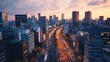 © slamet - Tokyo Skyline Sunset: Aerial View of City Highway at Dusk