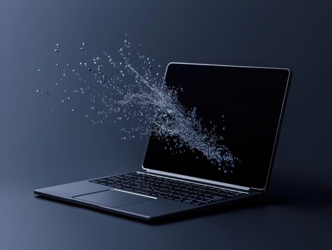 An abstract representation of a laptop with a splash of water for creative designs.