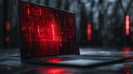 Poster - Red glowing laptop screen representing data breach and malware threats in cybersecurity